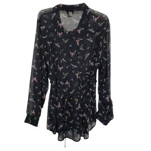 Torrid Black Lightweight Long Sleeve Tunic Shirt with Tie Waist, Size 2